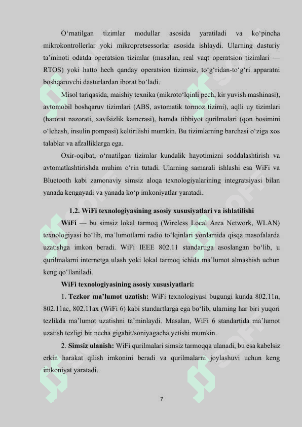 Ōrnatlgan tizmlarda wifi va Bluetoohh 7