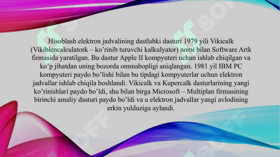 Elektron jadval protsessorlari, ularning vazifasi va imkoniyatlari (TAQDIMOT) 4