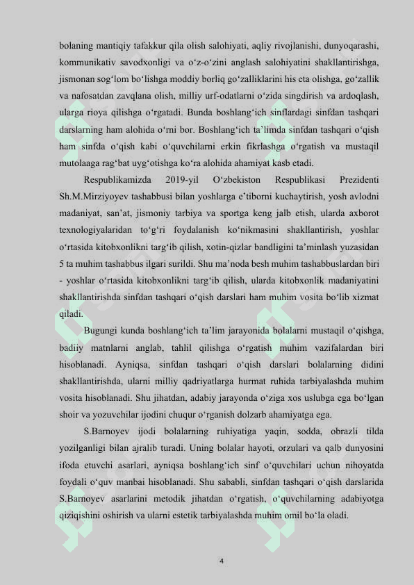 Sinfdan tashqari o‘qish darslarida S.Barnoyev asarlarining mavzulari va g‘oyalari 4