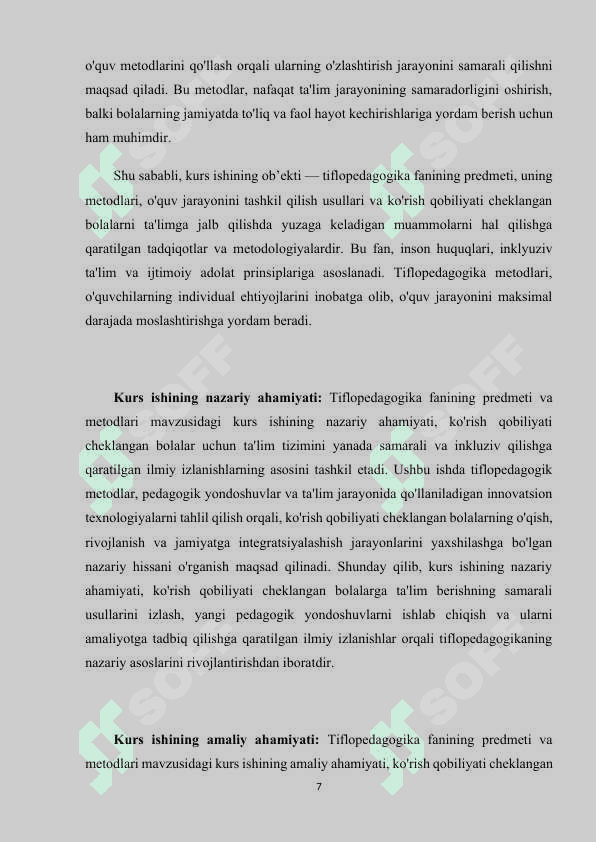 Tiflopedagogika fanining predmeti va metodlari (KURS ISHI) 7