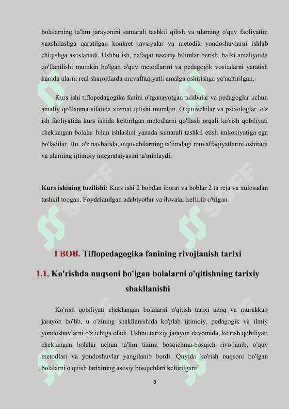 Tiflopedagogika fanining predmeti va metodlari (KURS ISHI) 8