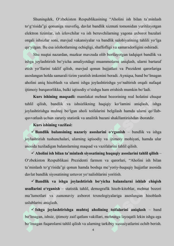 BANDLIK VA AHOLINI ISHGA JOYLASHTIRISH BALANSINI ISHLAB CHIQISH HAMDA ISHGA JOYLASHTIRISHGA MUHTOJ, MEHNAT BILAN BAND BO‘LMAGAN AHOLINI HISOBLASH AMALIYOTI. 3