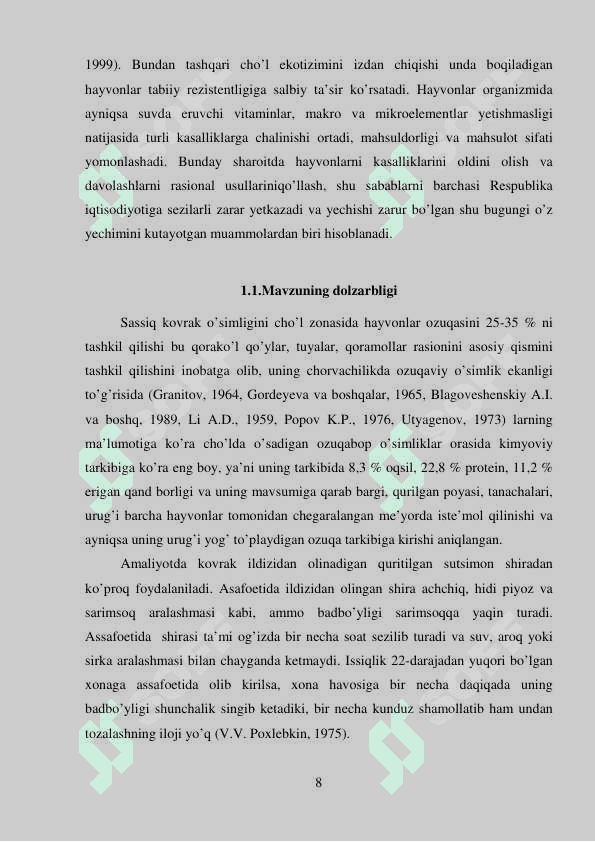 Kovrak o’simligining laboratoriya hayvonlari serpushtligiga ta’siri 8