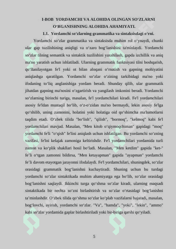 O’ZBEK TILIDA YORDAMCHI VA ALOHIDA OLINGAN SO’ZLAR 5