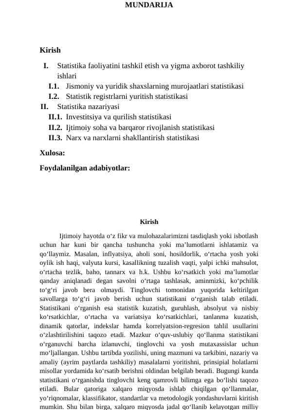 Statistika amaliyot hisoboti