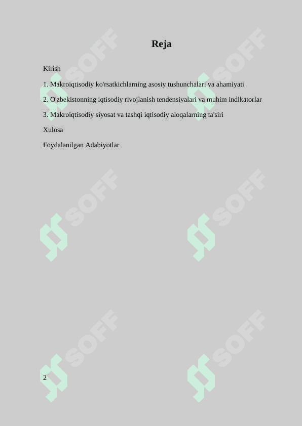 OʻZBEKISTON RESPUBLIKASINING MAKROIQTISODIY KOʻRSATKICHLARI TAHLILI 2