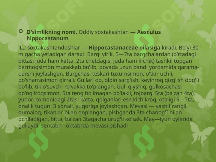 Soxta kashtan va eman daraxti turlarining xomashyosini tayyorlash,  sifatiga baho berish. 3