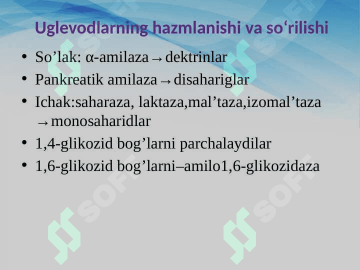 Karbonsuvlar Karbonsuvlar hazmlanishi 7