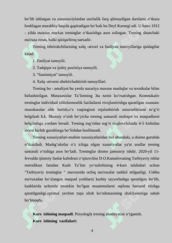 Psixologik trening tushunchasiga tarif 4