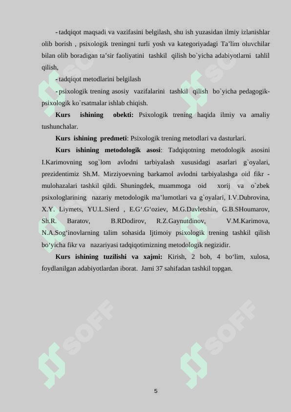 Psixologik trening tushunchasiga tarif 5
