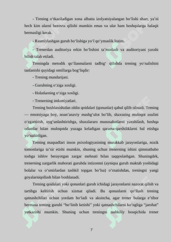 Psixologik trening tushunchasiga tarif 7
