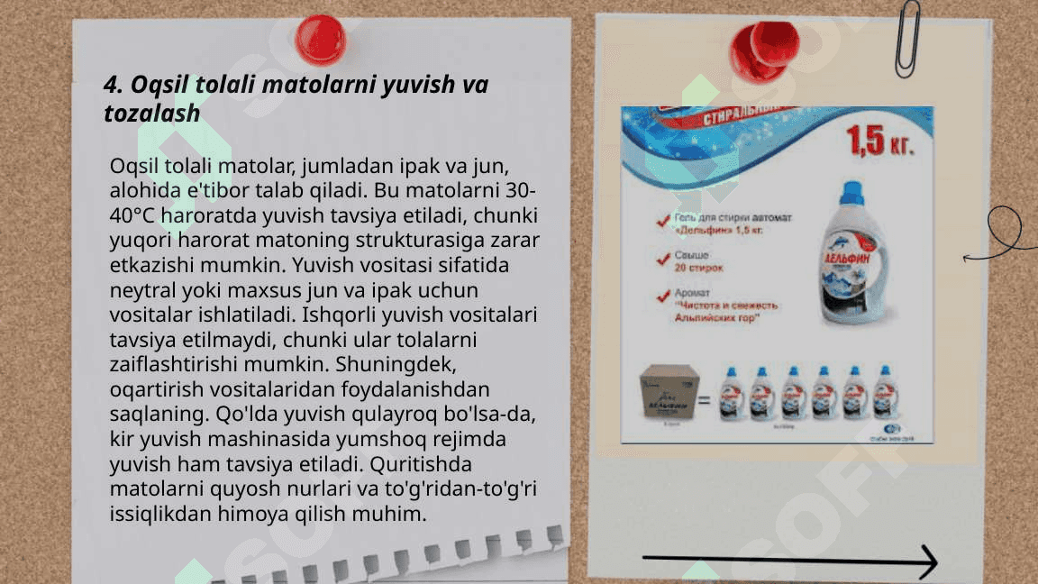 Oqsil tolali materiallarni pardozlashga tayyorlash 6