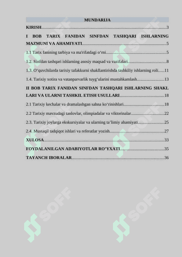 Tarix fanidan sinfdan tashqari olib boriladigan ishlar 2