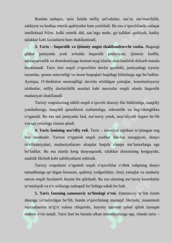 Tarix fanidan sinfdan tashqari olib boriladigan ishlar 6