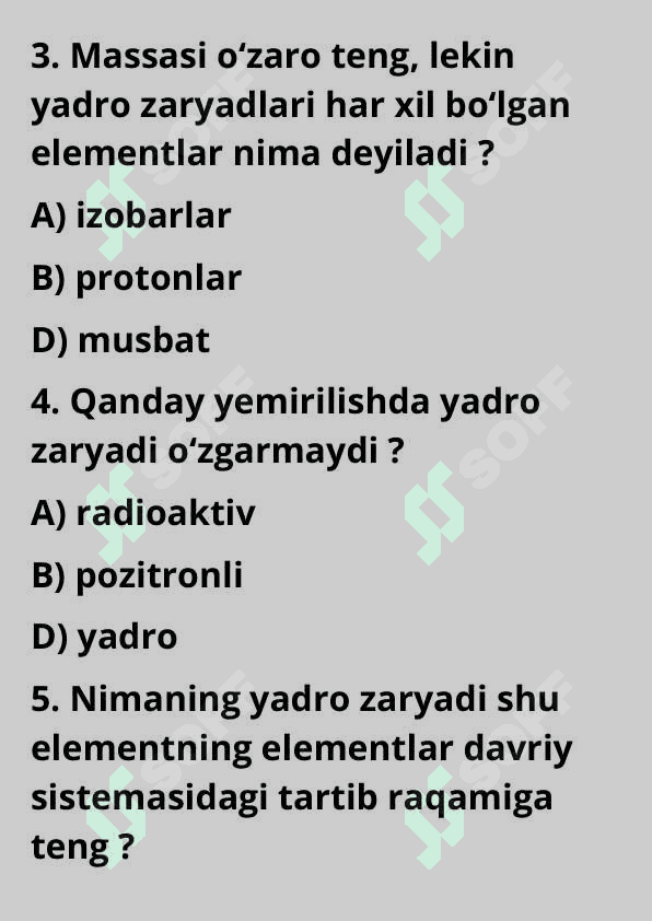9-sinf | Kimyo fanidan | Test savollari | Atom radiusi mavzusi boʻyicha tuzilgan 2