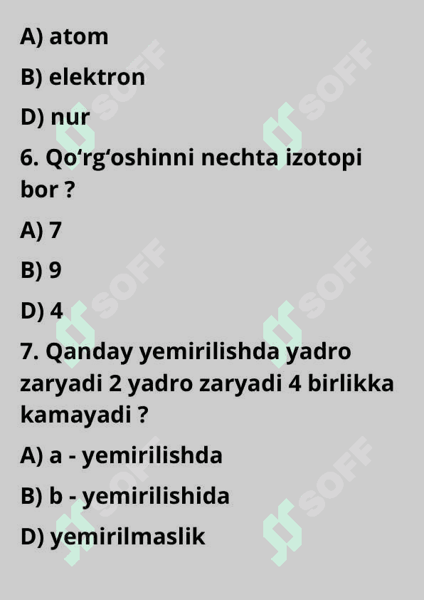 9-sinf | Kimyo fanidan | Test savollari | Atom radiusi mavzusi boʻyicha tuzilgan 3