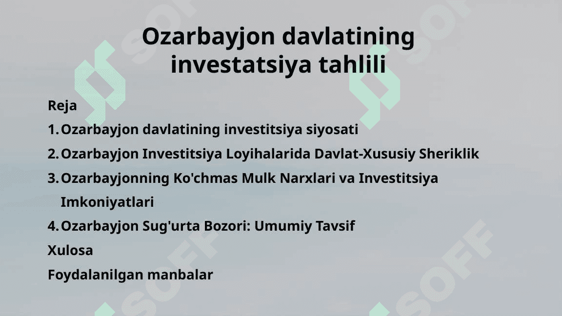Ozarbayjon davlatining investitsiya tahlili. 2