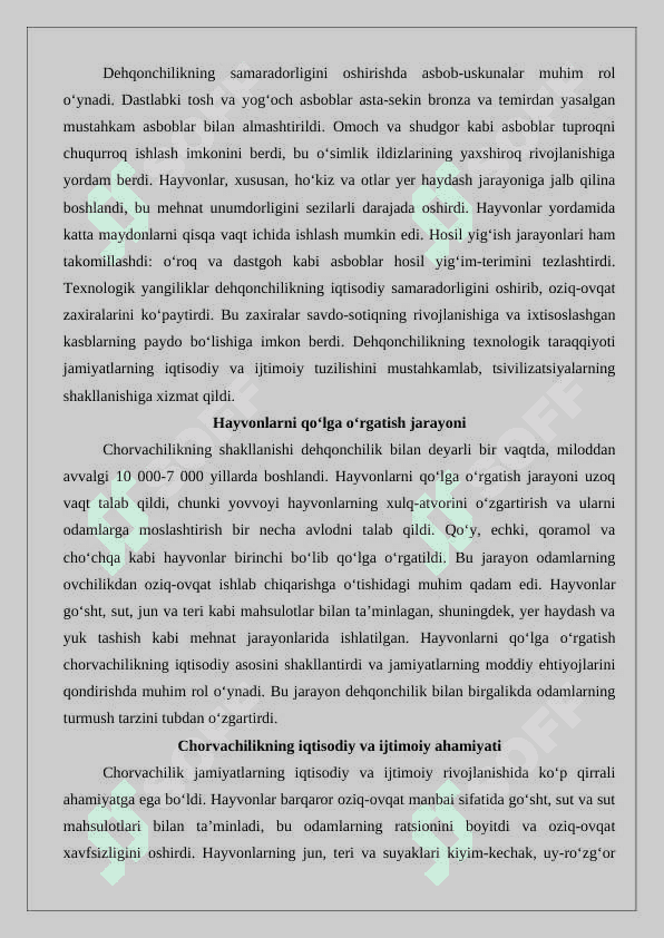 Dehqonchilik, chorvachilik va hunarmandchilikning vujudga kelishi 4