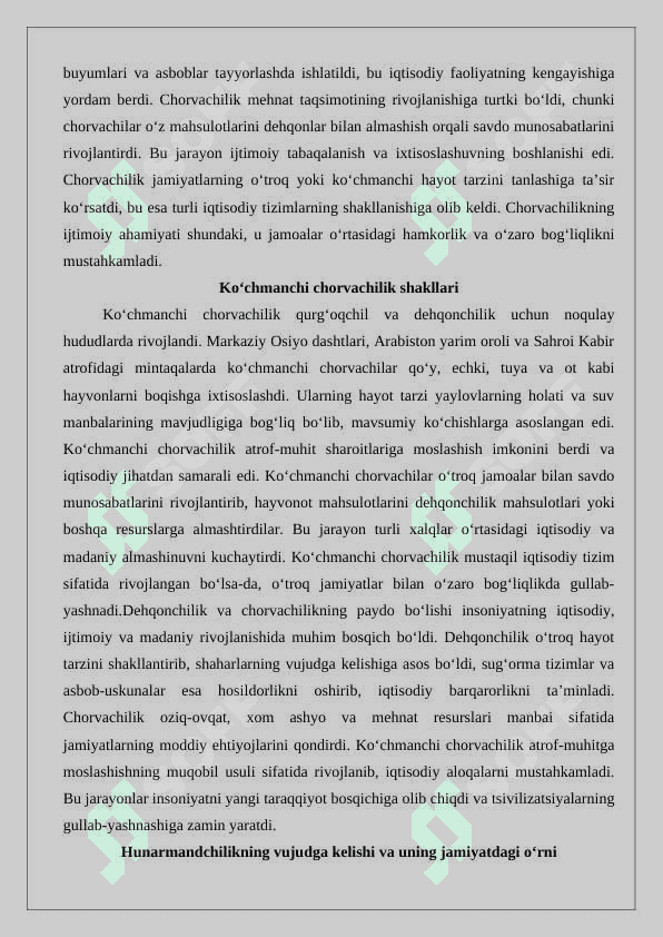 Dehqonchilik, chorvachilik va hunarmandchilikning vujudga kelishi 5