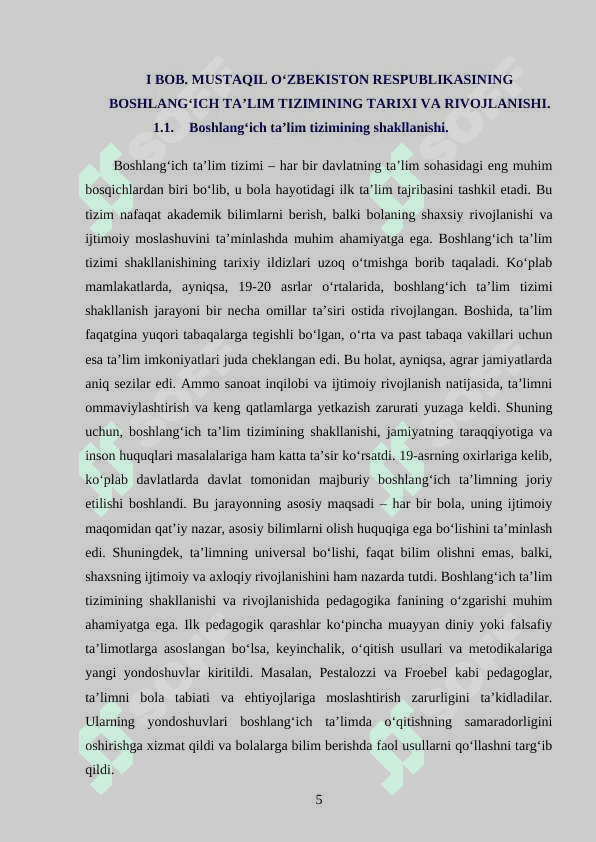 MUSTAQIL O‘ZBEKISTON RESPUBLIKASINING BOSHLANG‘ICH TA’LIM TIZIMINING TARIXI VA RIVOJLANISHI 5