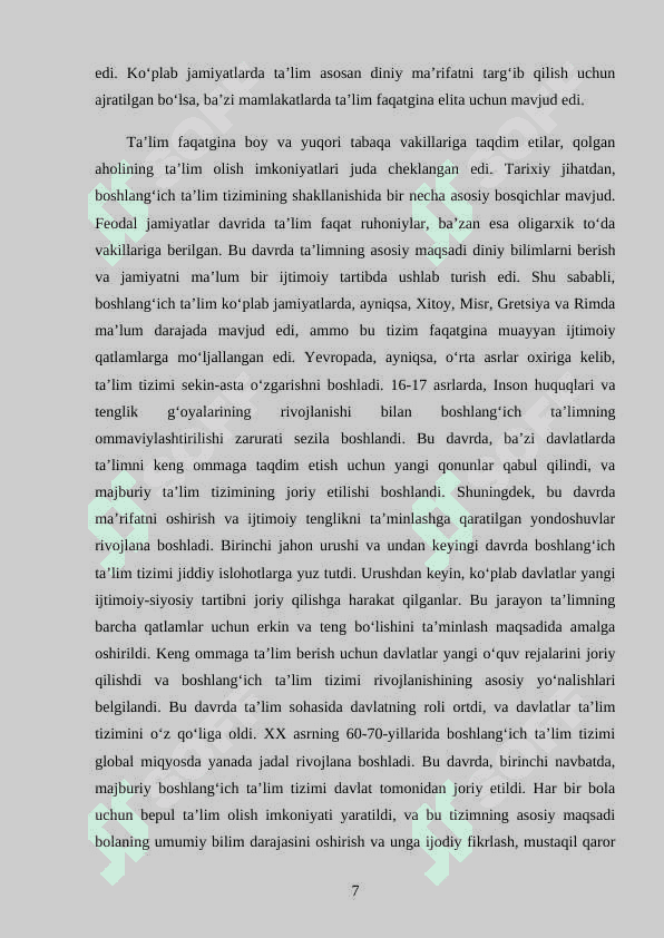 MUSTAQIL O‘ZBEKISTON RESPUBLIKASINING BOSHLANG‘ICH TA’LIM TIZIMINING TARIXI VA RIVOJLANISHI 7