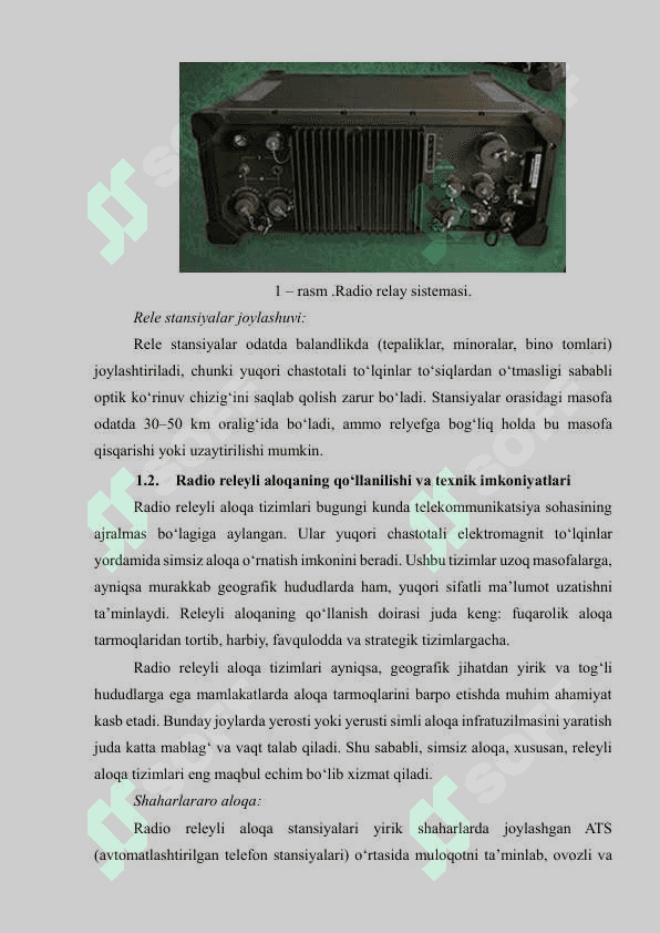 Radio releyli  va sun'iy yo'ldoshli aloqa 7