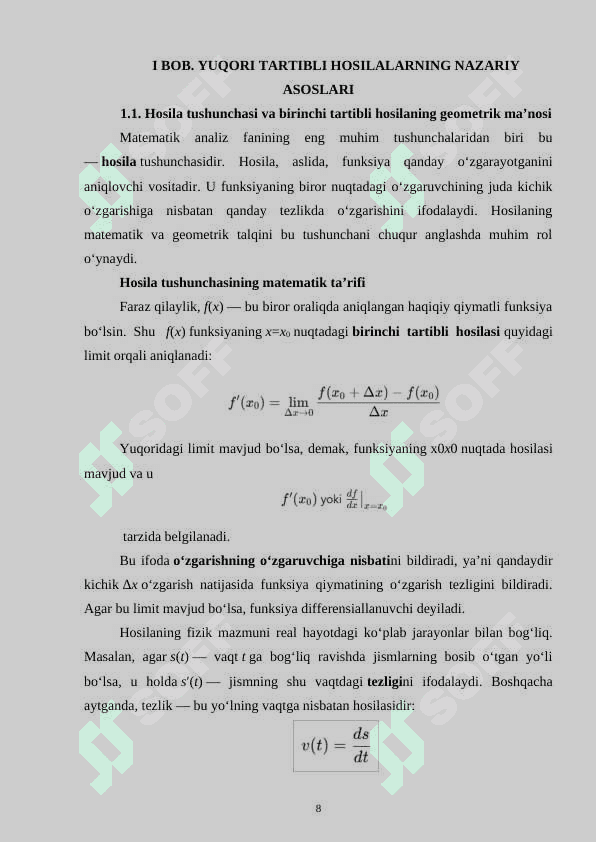 Funksiyaning yuqori tartibli hosilasi va differensiallari 8