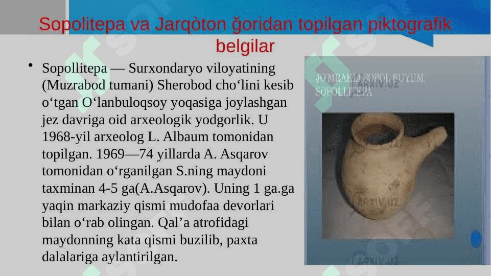 Sopolitepa va Jarqòton ğoridan topilgan piktografik belgilar 2