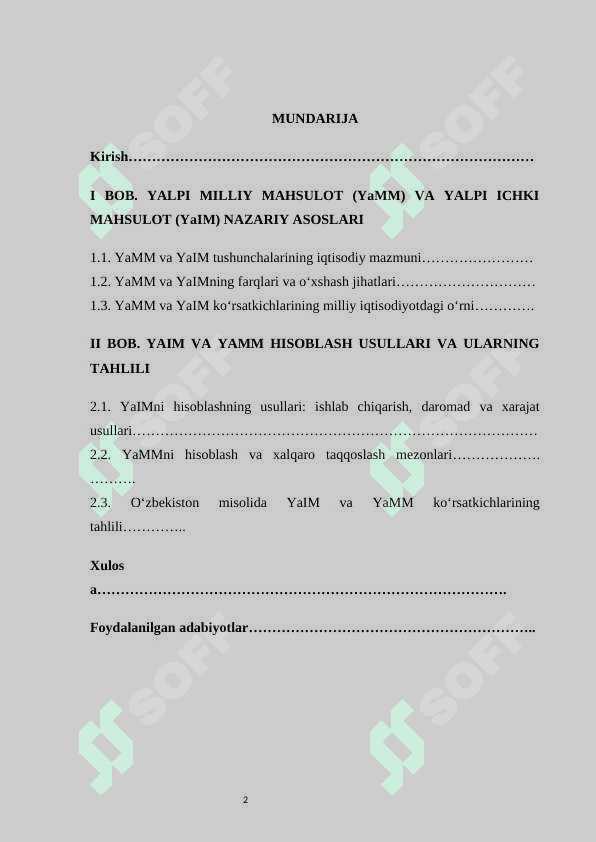 YaMM va YaIM, ularni hisoblash usullari kurs ishi 2