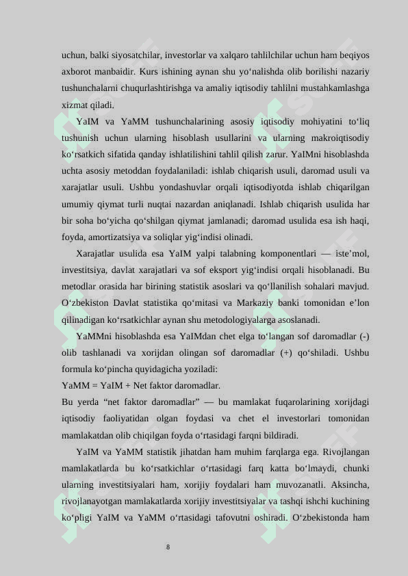 YaMM va YaIM, ularni hisoblash usullari kurs ishi 8