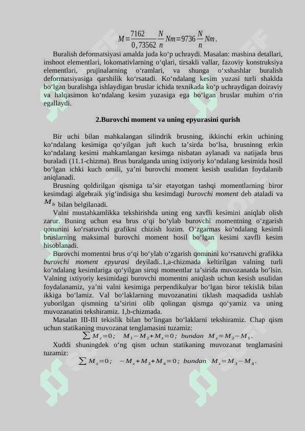Buralish. Doiraviy va doiraviy bo’lmagan vallarning buralishi. Ochiq profilli yupqa devorli doirasimon elementlarning buralishi 2