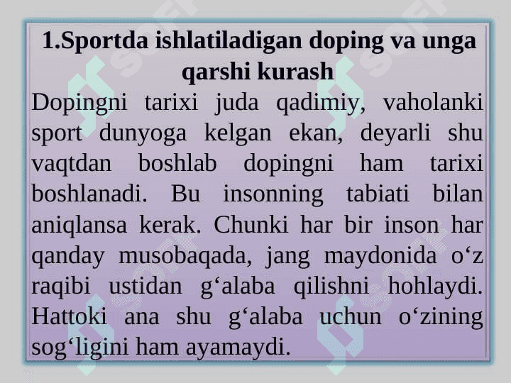 Sportda ishlatiladigan doping va unga qarshi kurash. 3