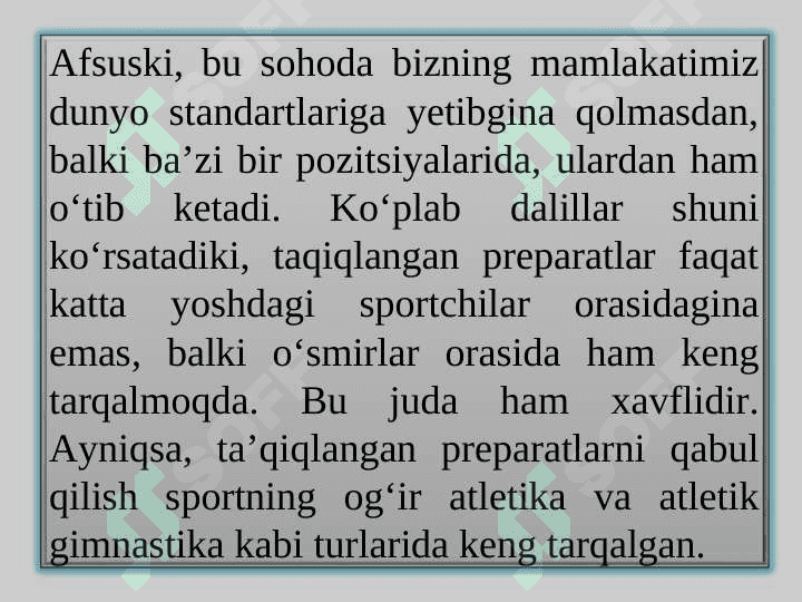 Sportda ishlatiladigan doping va unga qarshi kurash. 7