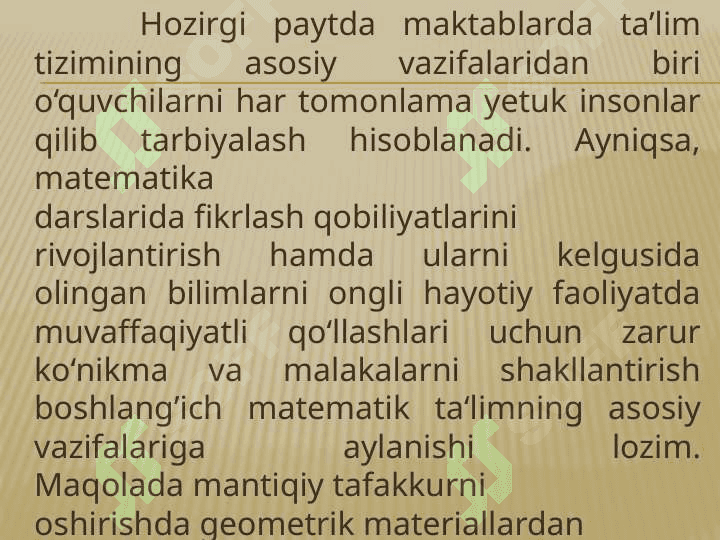Mavzu  Boshlang’ich sinf matematika darslarida mantiqiy masalalarini yechishga o’rgatish 2