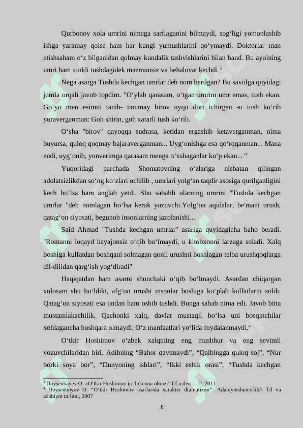 Tushda kechgan umrlar romanida fojiyaviylik 8
