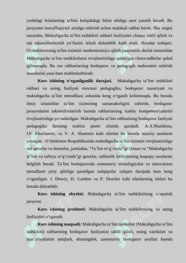 MAKTABGACHA TA’LIM TASHKILOTI rahbari va uning faoliyati 4