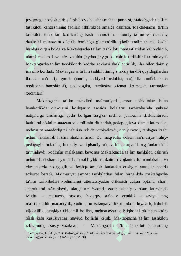 MAKTABGACHA TA’LIM TASHKILOTI rahbari va uning faoliyati 8