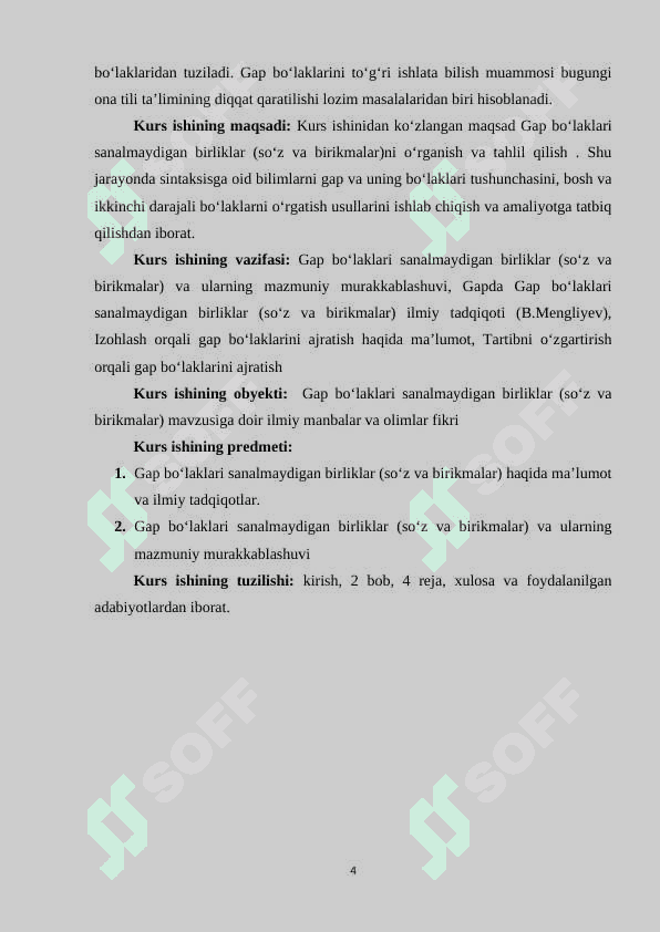 Gap boʻlaklari sanalmaydigan birliklar (soʻz va birikmalar) 4