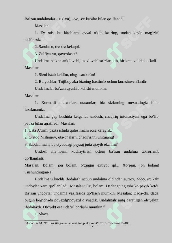 Gap boʻlaklari sanalmaydigan birliklar (soʻz va birikmalar) 7