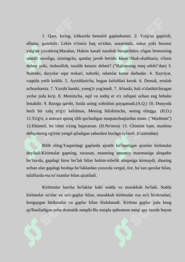 Hozirgi oʻzbek tilida kirish soʻz va kiritmali qurilmalarning leksik va grammatik xususiyatlari 6