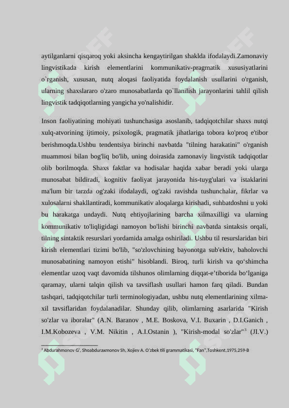Hozirgi oʻzbek tilida kirish soʻz va kiritmali qurilmalarning leksik va grammatik xususiyatlari 8
