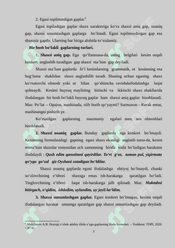 Bir bosh bo‘lakli gaplar 7