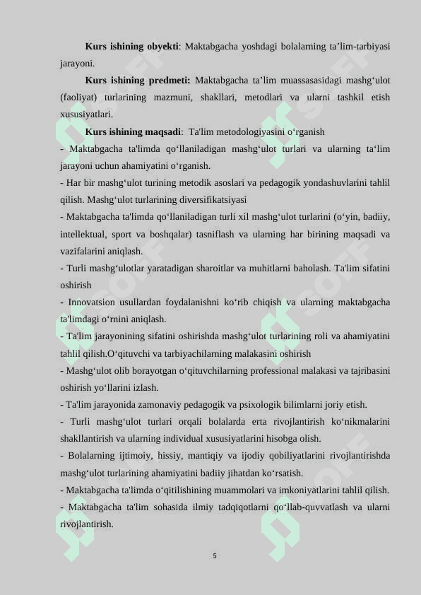 Maktabgacha ta’lim tashkilotida mashg‘ulot (faoliyat) turlari 5