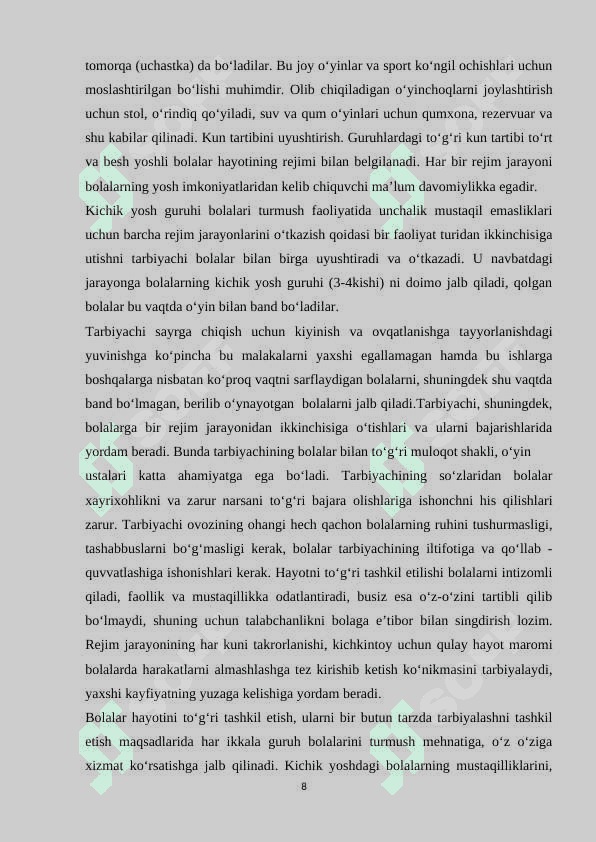 Maktabgacha ta’lim tashkilotida mashg‘ulot (faoliyat) turlari 8