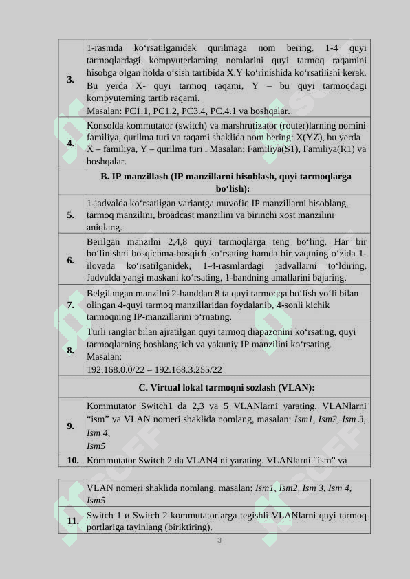 OSPF, RIP va EIGRP protokollarining ishlash prinsiplari individual loyiha 2 3