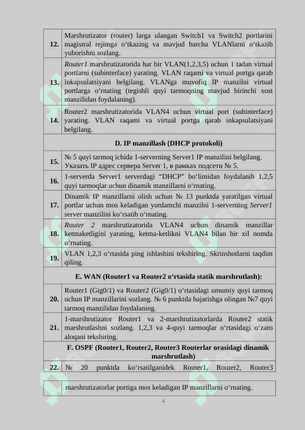 OSPF, RIP va EIGRP protokollarining ishlash prinsiplari individual loyiha 2 4