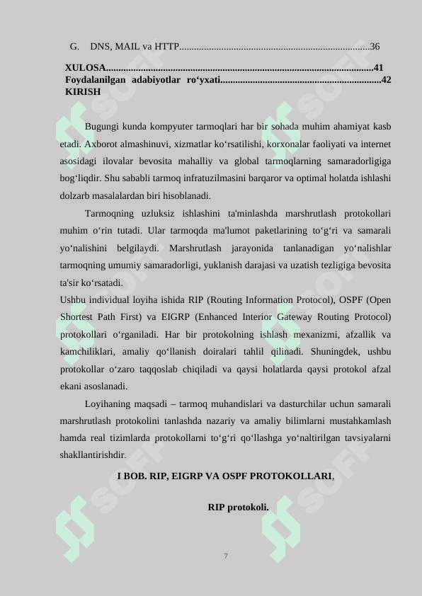 OSPF, RIP va EIGRP protokollarining ishlash prinsiplari individual loyiha 2 7