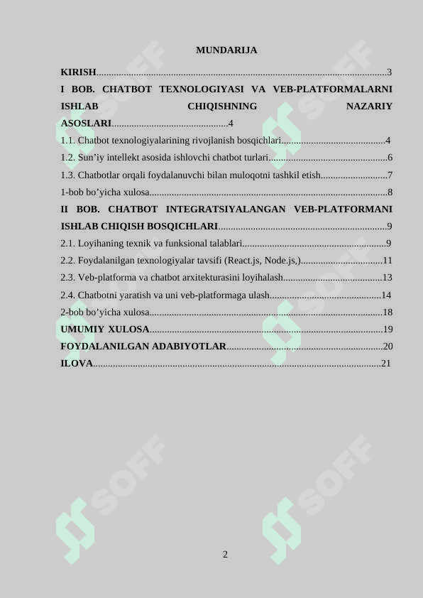 Chatbot integratsiyalangan vebplatforma yaratish individual loyiha 2