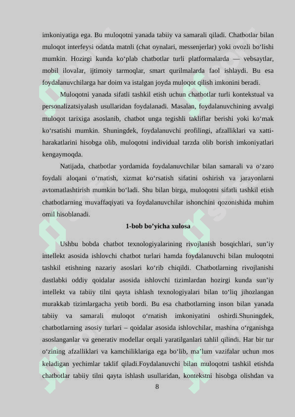 Chatbot integratsiyalangan vebplatforma yaratish individual loyiha 8