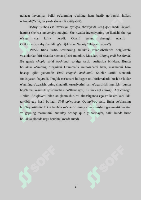 GAP BO‘LAKLARI TARTIBI. INVERSIYA (Shavkat Rahmon she’riyati 5